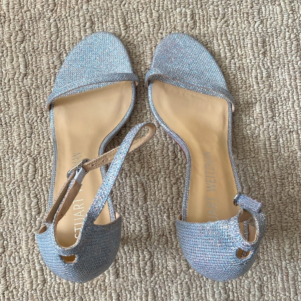 Stuart Weitzman Embellished Silver Sparkle Shimmer Nudistsong Sandals 120 sz 10 - Picture 8 of 11